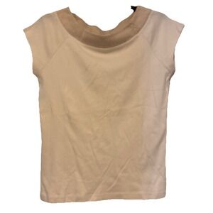 Vtg Gap Y2K Women's Cap Sleeve Striped Wide Neck Cream Ivory Bella Elena 2005 Lg